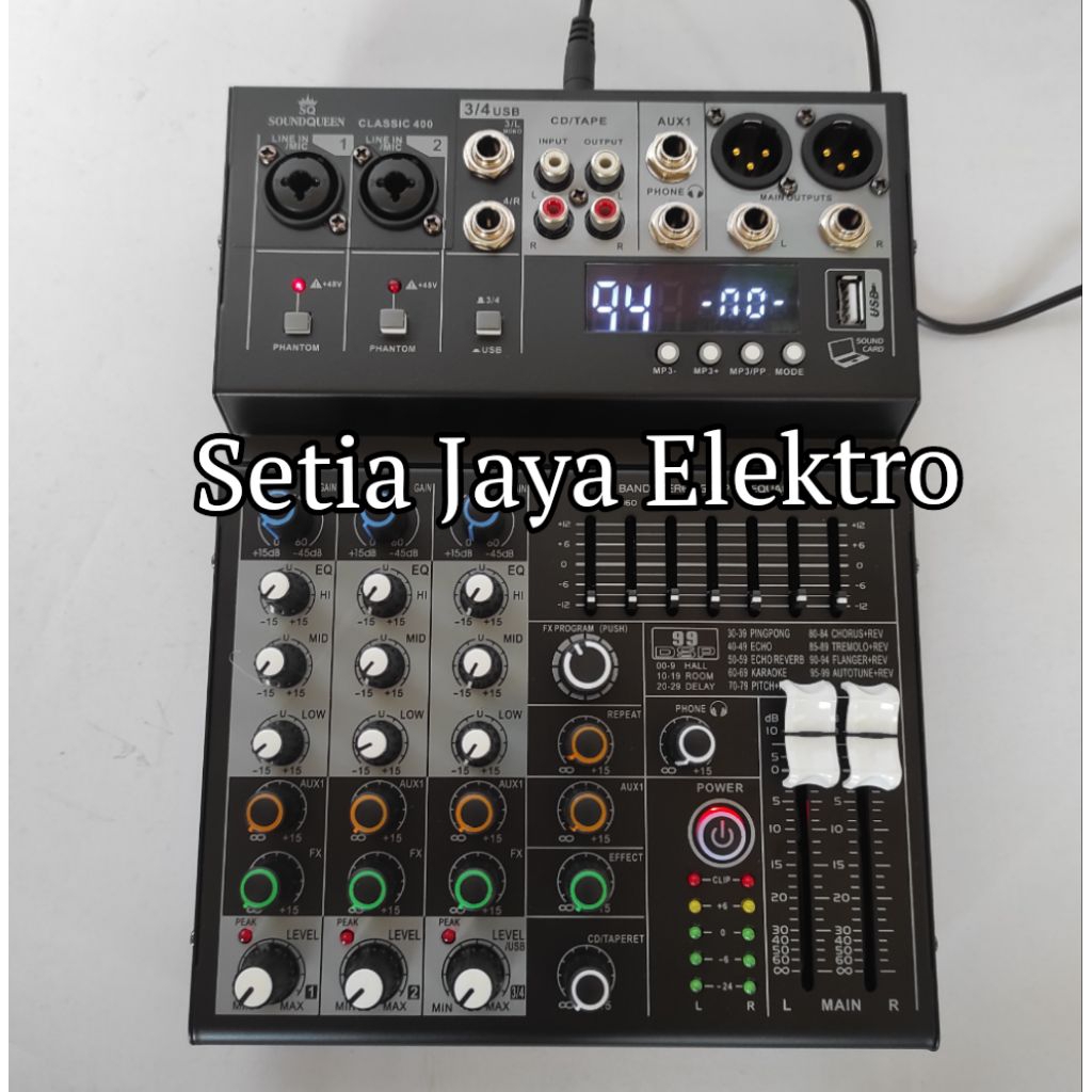 mixer soundqueen 4 channel seri CLASSIC 400 original reverb 99 dsp USB mp3 bluetooth soundcard