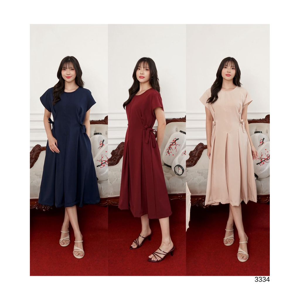 Lunala Dress - Dress A-Line Midi Ribbon - Dress Wanita Simple Casual - Terusan Panjang Basic Polos