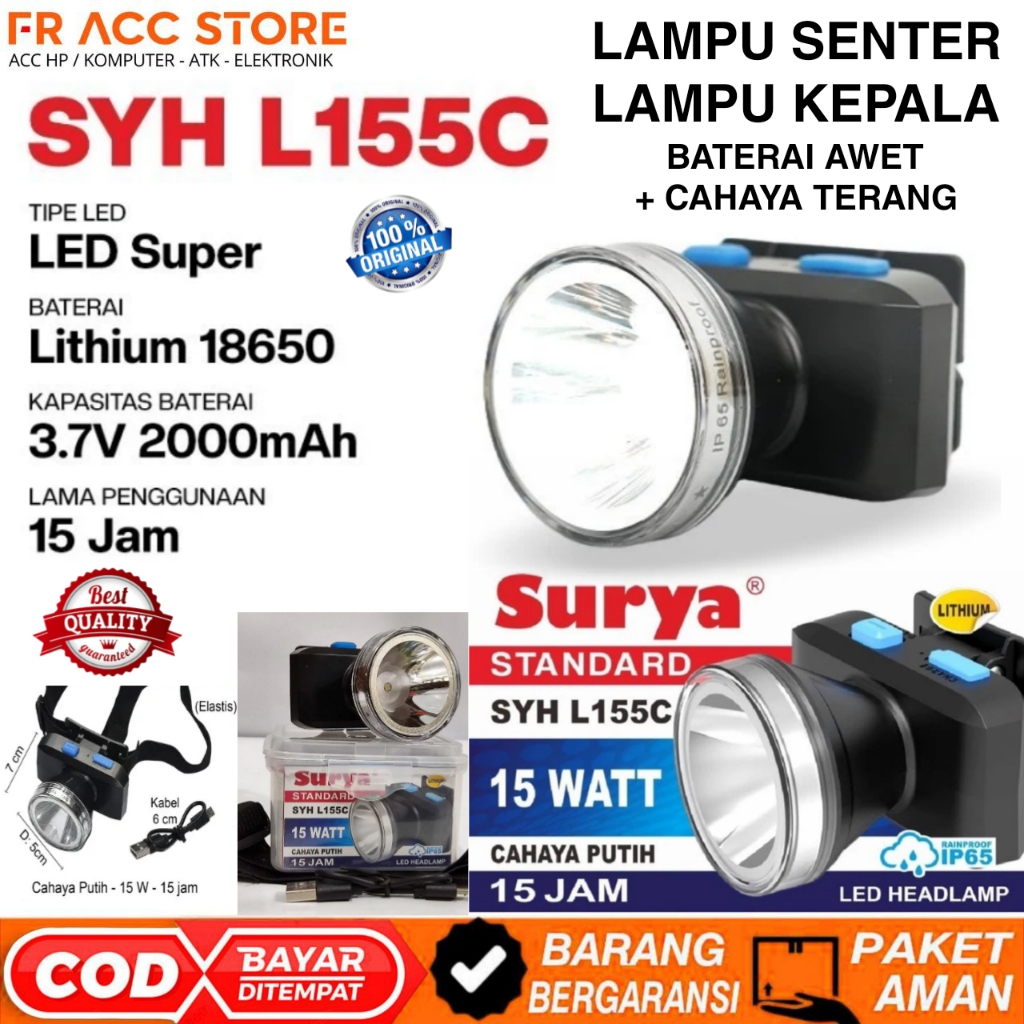 Senter Kepala TERANG LAMPU SENTER Surya SYH L155C 15 Watt Tahan Air Water Resistance SURYA SYH L155 