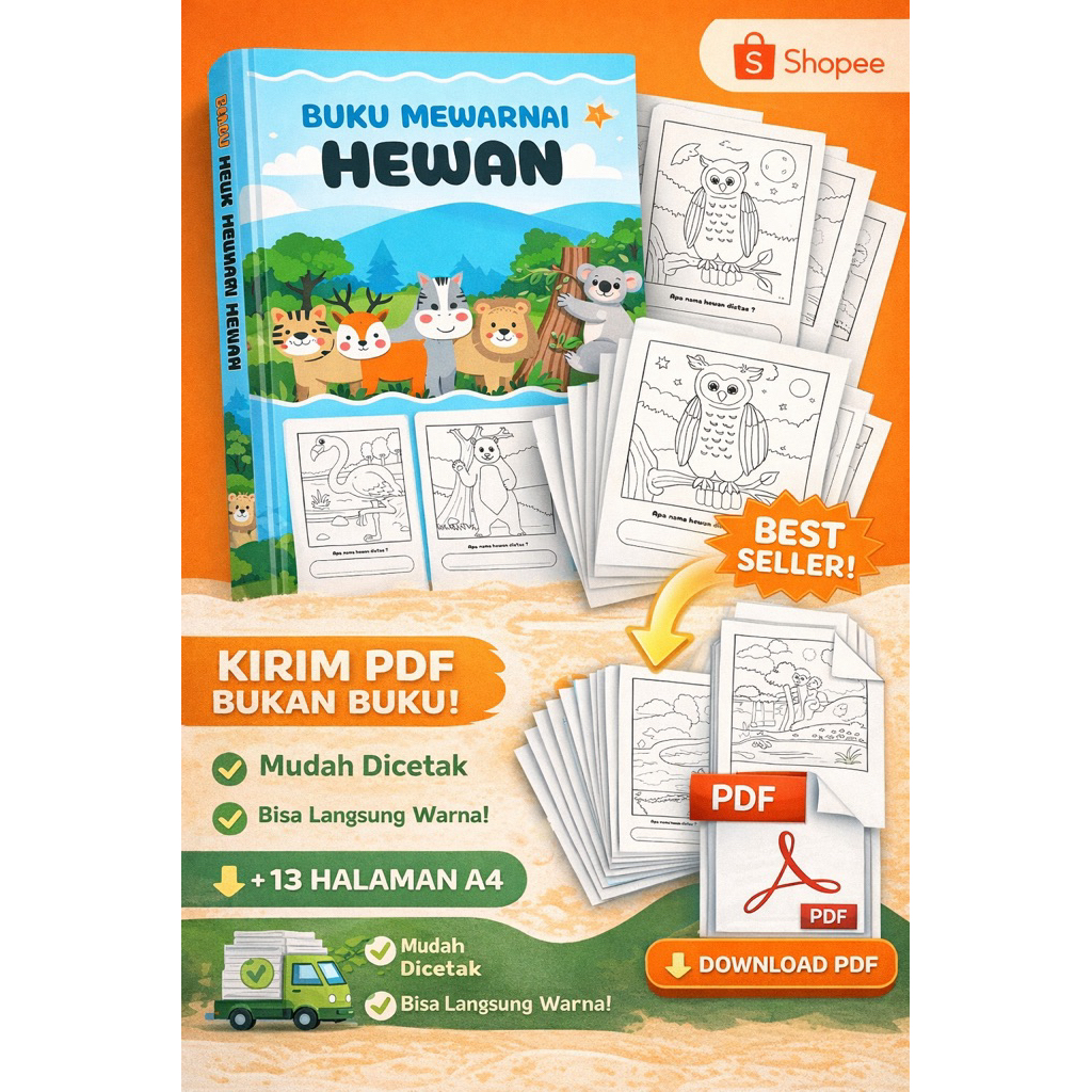 1001-Buku Mewarnai Hewan Anak – PDF Printable (13 Halaman)