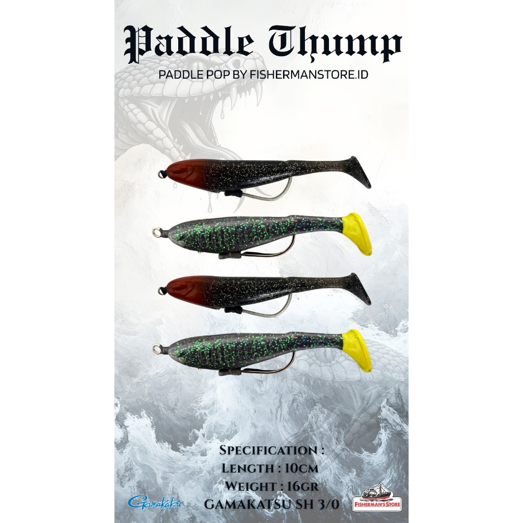SOFT LURE PADDLE THUMP LURE 10CM 16GR SINGLE HOOK | SOFT LURE PADDLE POP | UMPAN IKAN TOMAN | UMPAN 