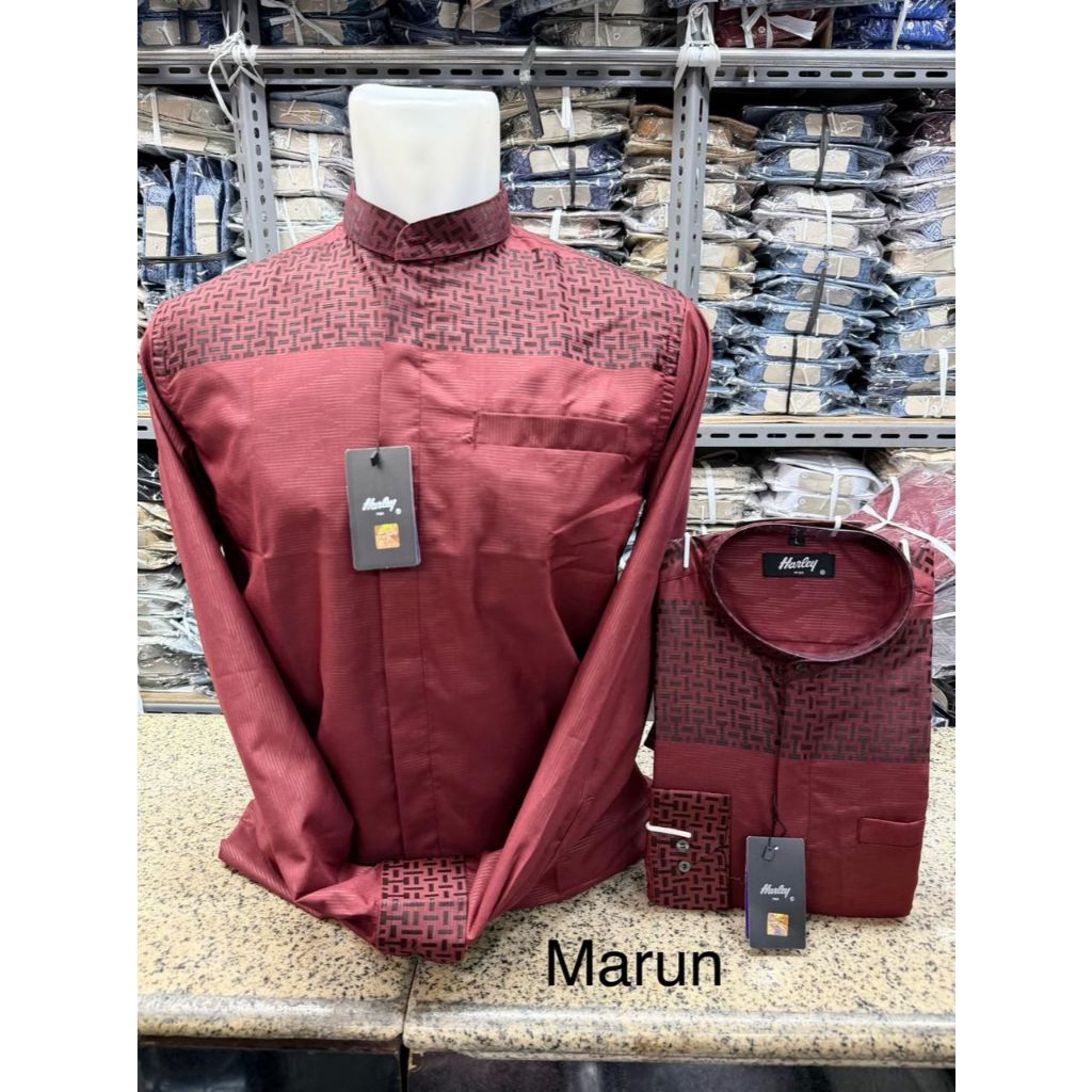 Baju Kemeja Koko Harley Lengan Panjang Ukuran JUMBO BIG SIZE XXL Warna Marun Bahan Katun