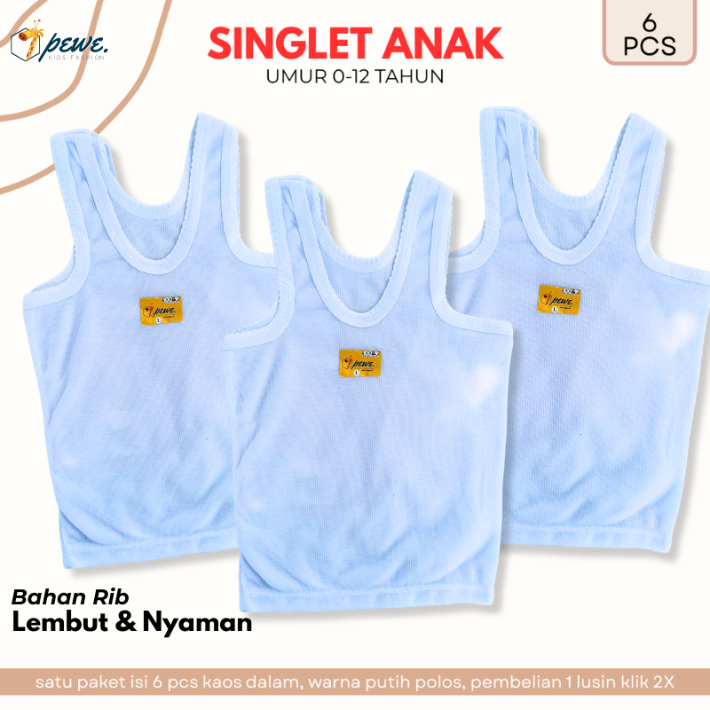 6 dan 12 PCS Singlet Anak Mix Warna Usia 5–12 Tahun – Kaos Dalam Anak Unisex (Laki-Laki & Perempuan)