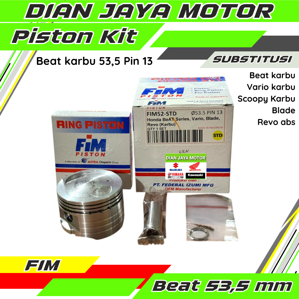 FIM Seher Piston Kit Bore up KVY 53,5 mm pen 13 Beat karbu Scoopy karbu Spacy karbu Vario karbu Blad