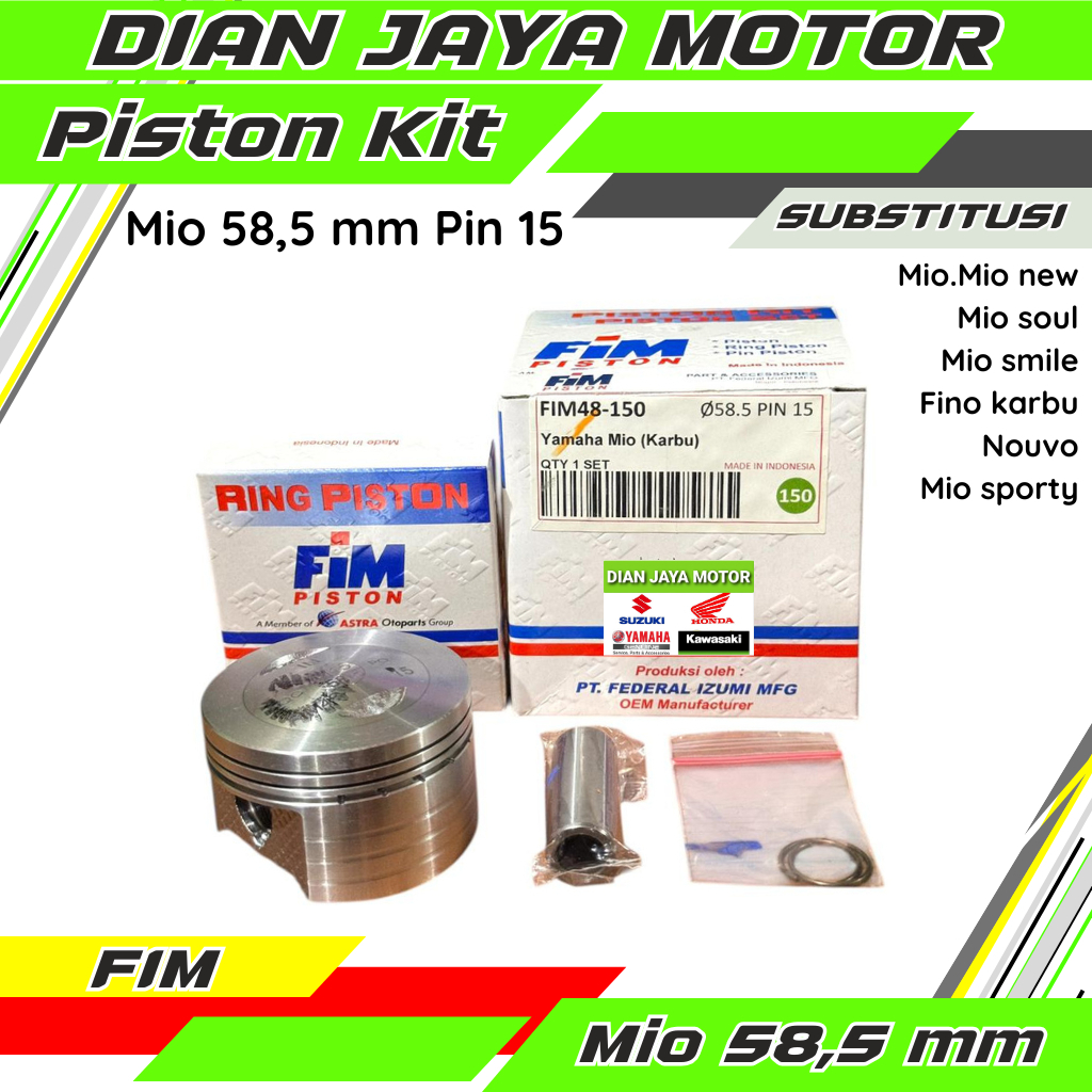 (FIM) Piston Kit Bore up mio 58,5 mm pen 15 FIM Mio new Mio soul Mio smile Mio sporty fino karbu Nou