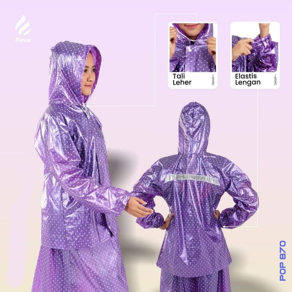 Jas Hujan Rok Polkadot 870 Plevia Mantel Mantol Rok Polkadot Wanita Plevia