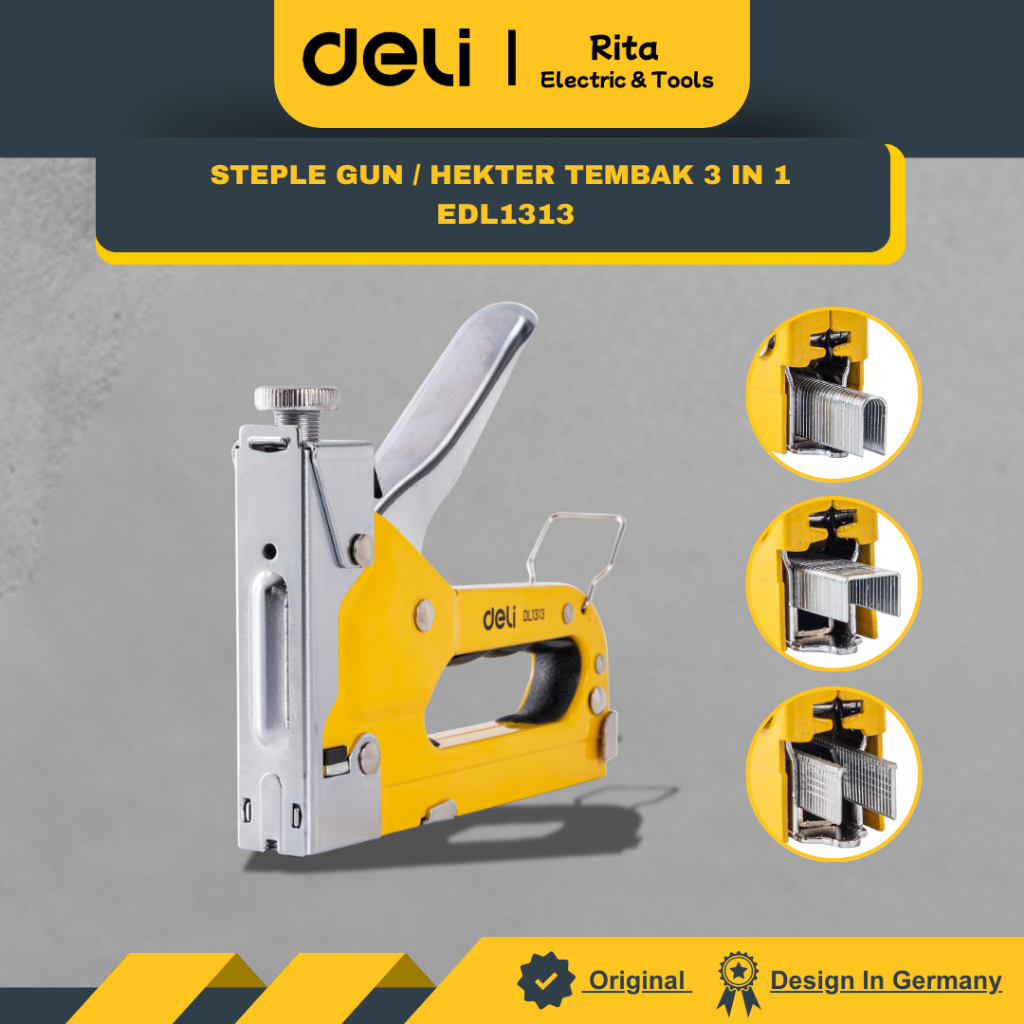 Deli Tools Staple Gun / Staples Tembak Besi 3 in 1 Bisa Jenis Hekter Kayu Staples EDL1313