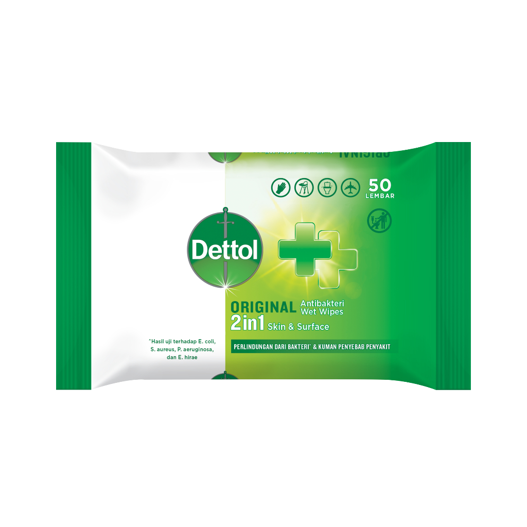 Tisu Basah Dettol 50 Lembar - Sensitive & Original, Perlindungan Maksimal dari Kuman