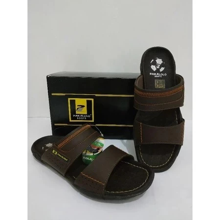 PROMOSI TERBARU  SANDAL PKLOLO SANDAL KULIT SLOP PAKALOLO MOTIF BOLA PRIA COKELAT HITAM 39-43