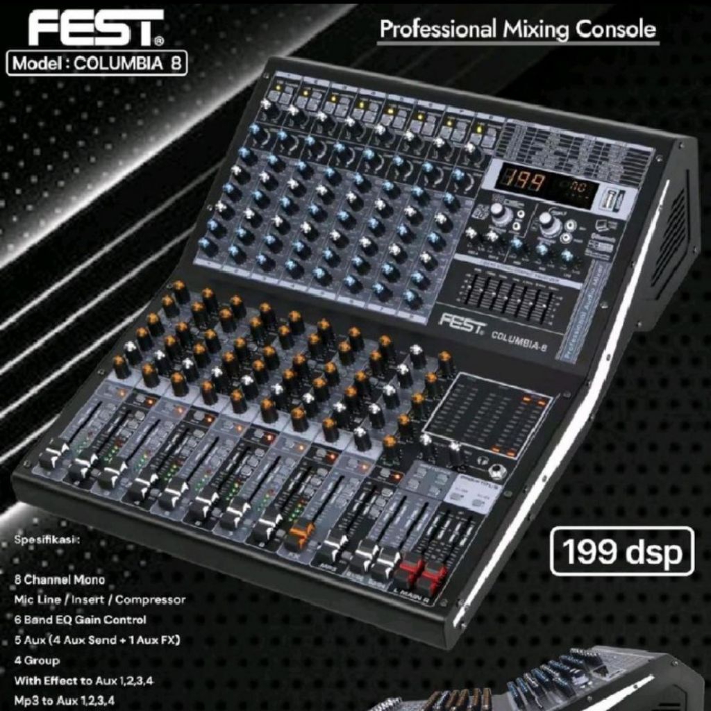 Mixer audio Fest Columbia 8 original 8channel bluetooth | Melody classic