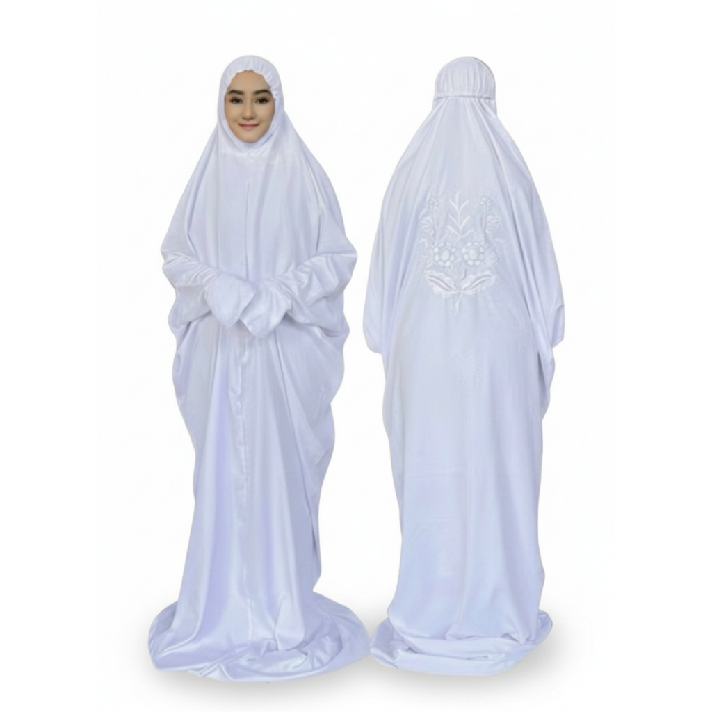 Mukena Terusan Katun Micro Bordir Punggung Putih Elegan Nyaman Allura  Mukena Putih Polos Terusan De