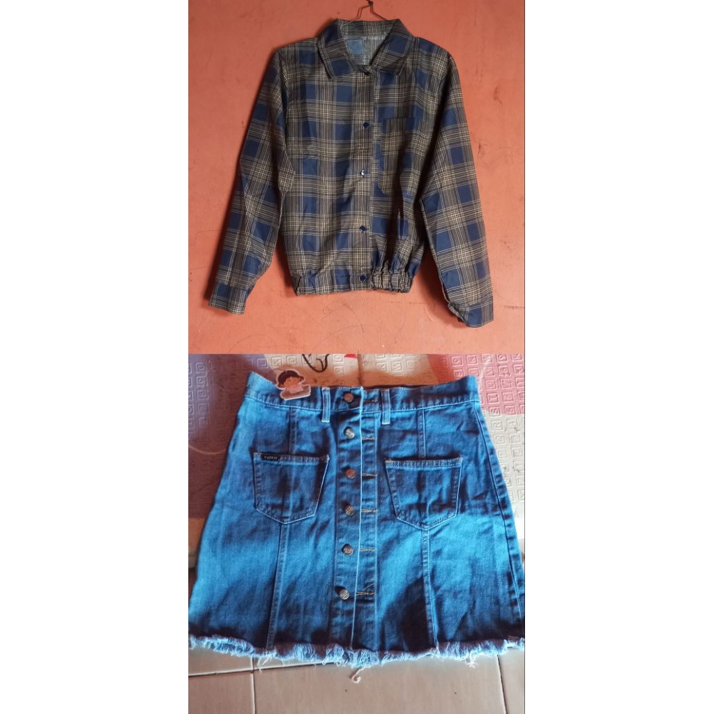 setelan rok jeans pendek wanita / oneset rok jeans pendek wanita