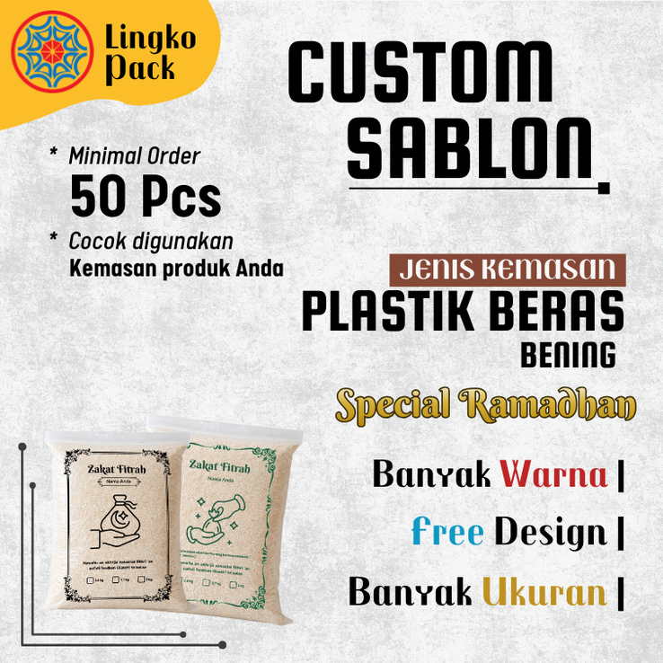 Custom Sablon Plastik Beras TEBAL HD Custom 2,5 KG , 3 KG , 5 KG , 10 KG