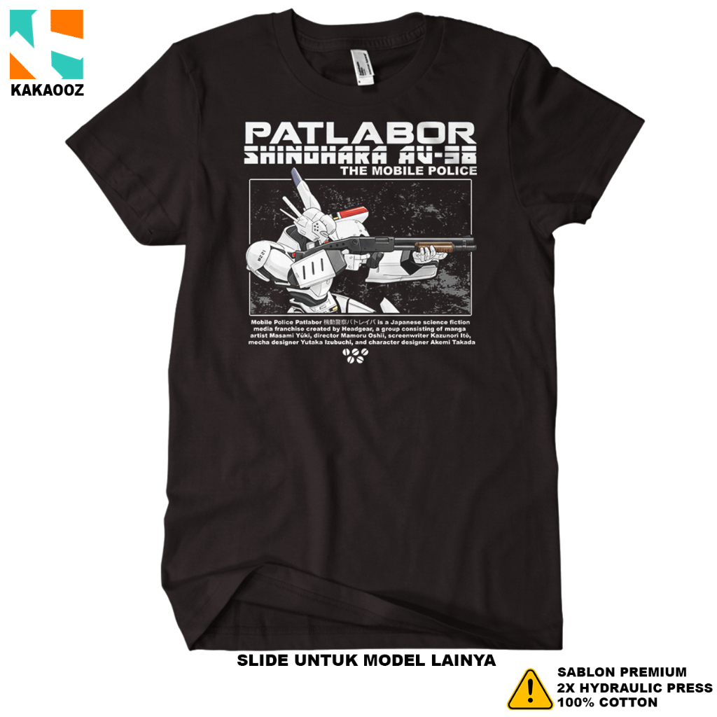 KAKAOOZ - Kaos Anime PATLABOR Mecha Police Unisex Pria Wanita Desain Keren Retro Robot Jepang Katun 