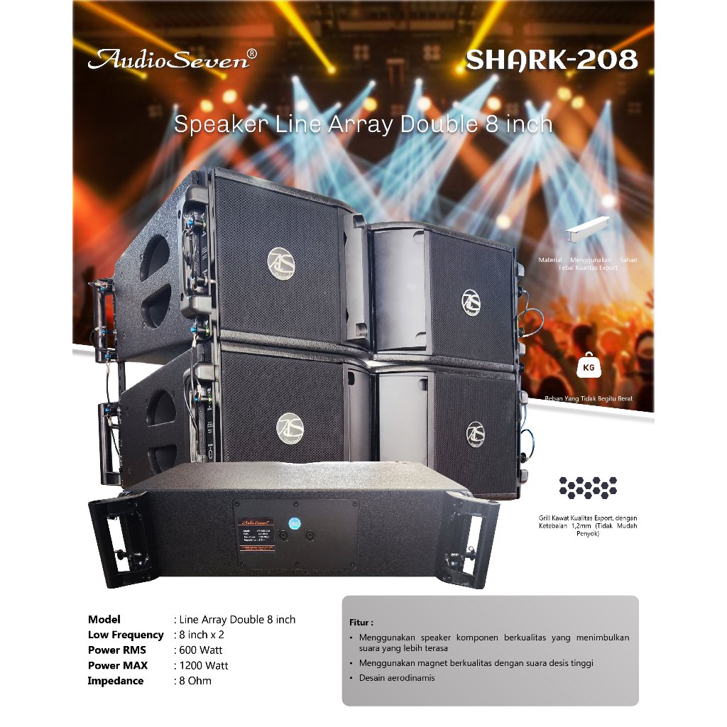 Speaker Line Array Pasif SHARK double 8 inch & 10 inch Audio Seven Original High Quality
