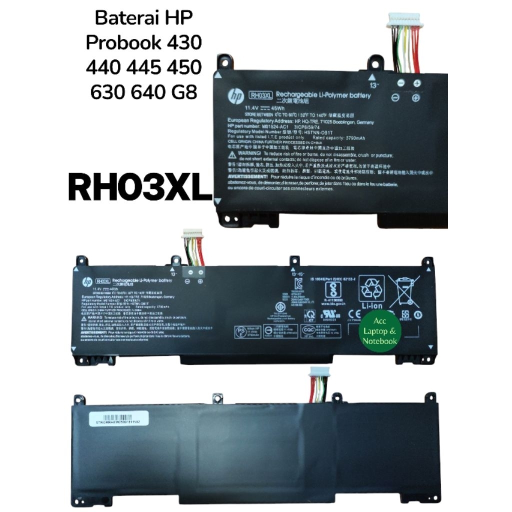 Original Baterai Hp Probook 430 440 450 630 640 650 G8 ZHAN 66 PRO A 14 G4 G5 RH03XL HSTNN-DB0B HSTN