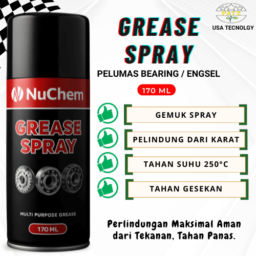 Grease Spray NuChem 170ml | Pelumas Anti Gesek Untuk Perawatan Mesin, Penggerak Rantai, Komponen Log