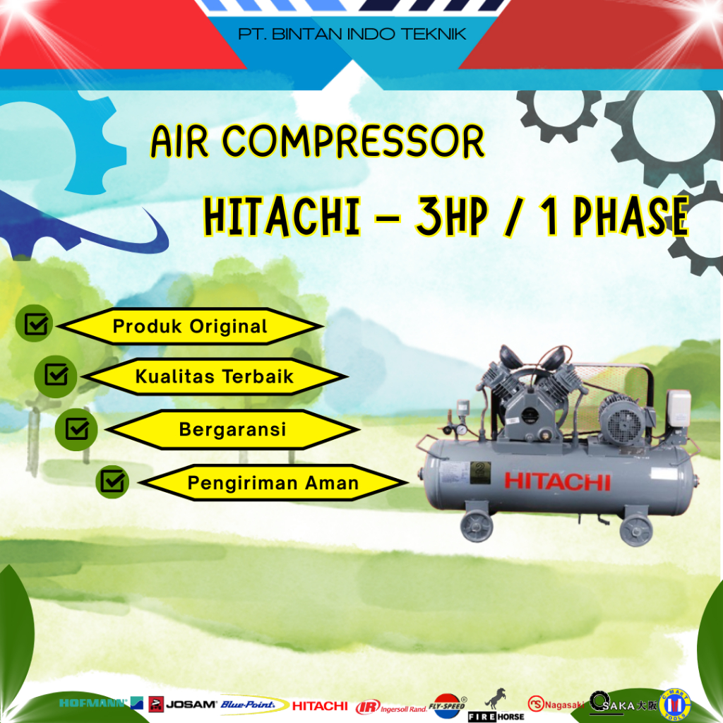 KOMPRESSOR HITACHI 3HP / 1Phase 220V Original Tabung 62L 9.5kg/cm2 990rpm