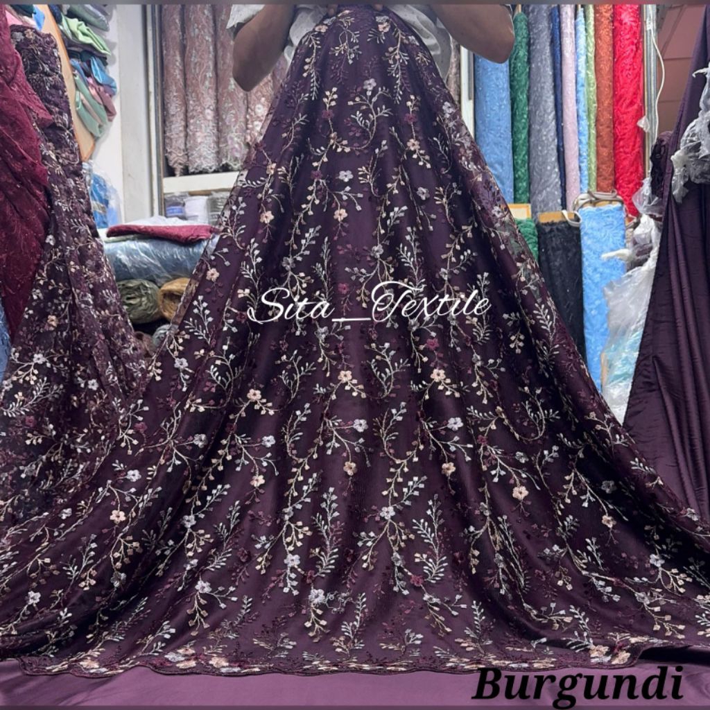 Kain Bahan Tile Valentino Garden /Tile Flower / Tile Bunga Cantik / Bahan Tile Kebaya