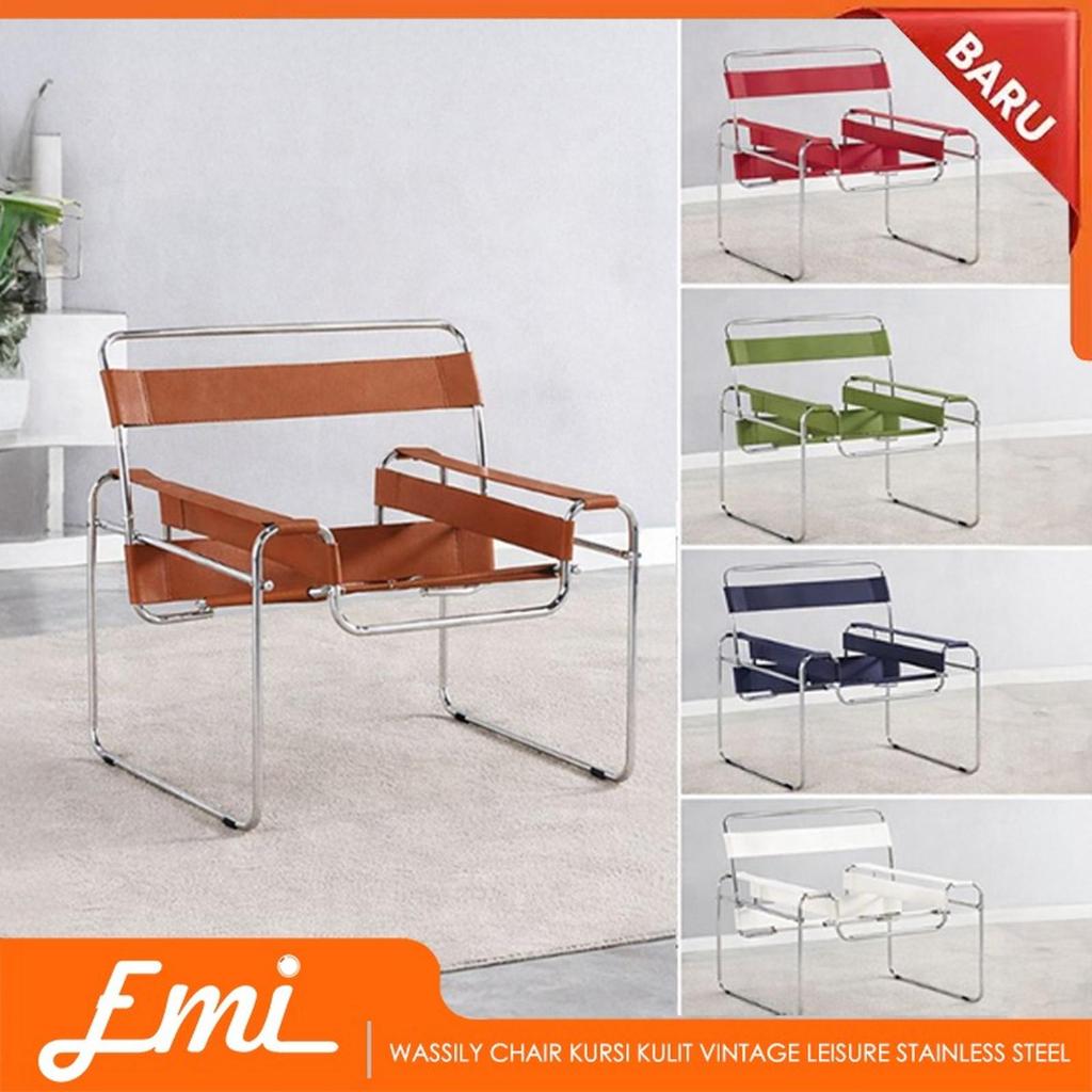 [PREORDER] Wassily Chair Kursi Kulit Vintage Leisure Stainless Steel Folded Leather Estetik Minimali