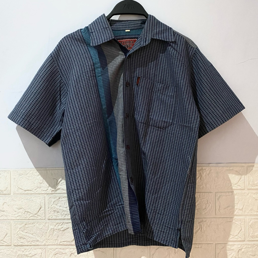 Kemeja Pria Yobel Lengan Pendek Biru Kotak-Kotak [Preloved Pribadi]