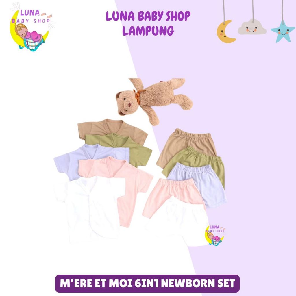 M'ere Et Moi 6in1 Newborn Set Bamboo/Swaddle Blanket,Mittens,Booties,Hat,Top,Pants