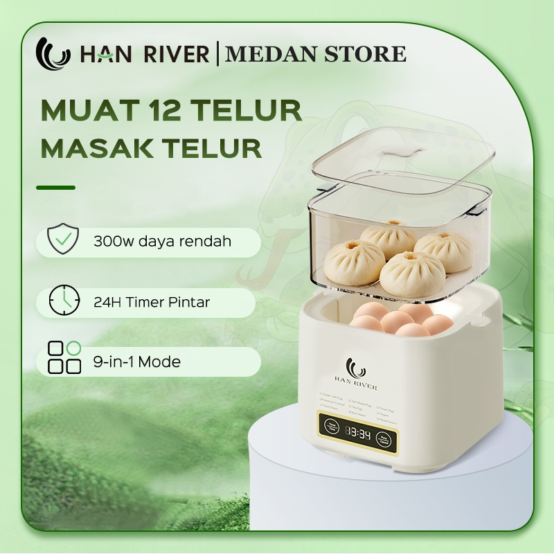[Dikirim dari Medan]HAN RIVER Panci Listrik 6-in-1 Egg Cooker 6 Mode Penjadwalan  Multifungsi Steamer Tray