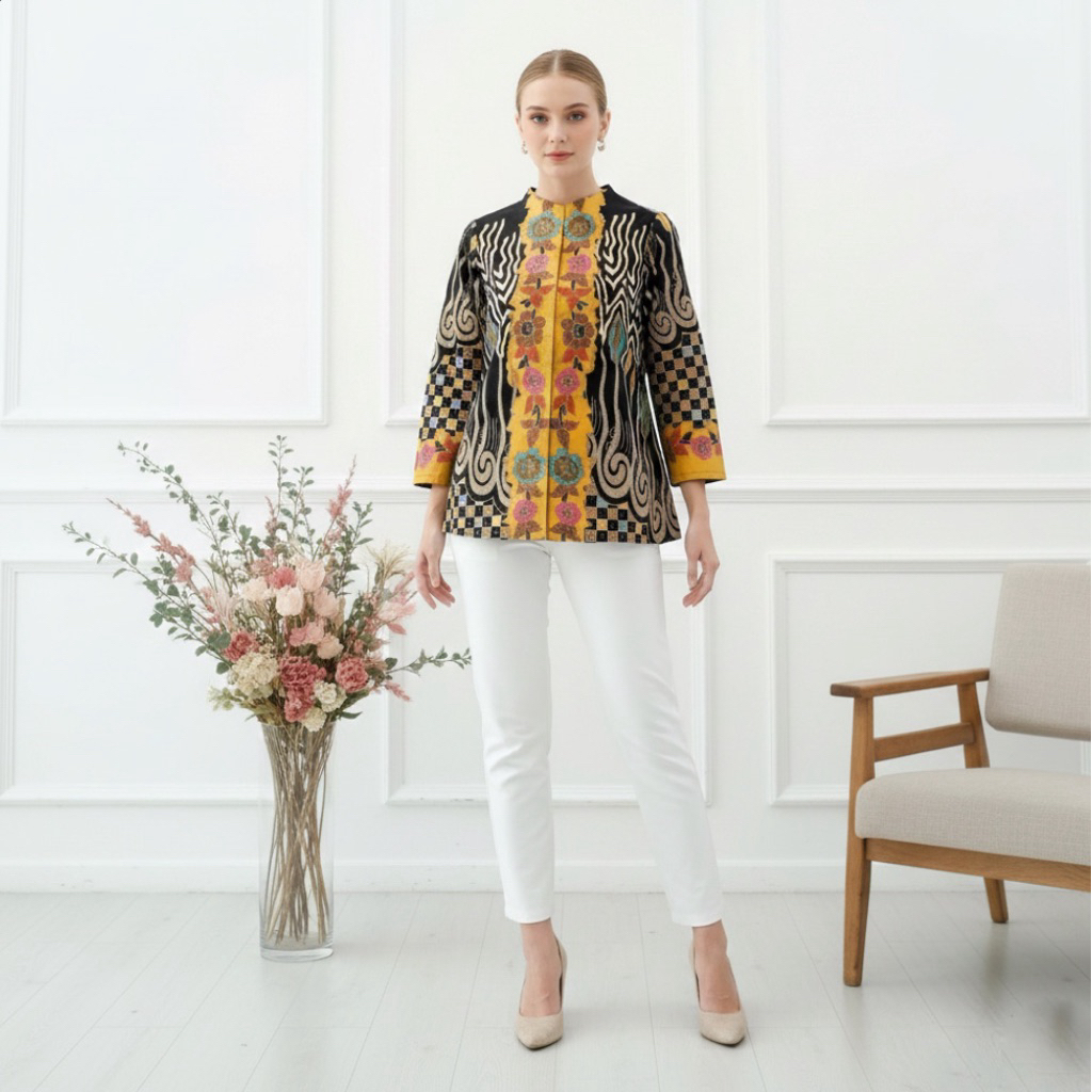 Batik blouse atasan kerja wanita lengan panjang kancing depan