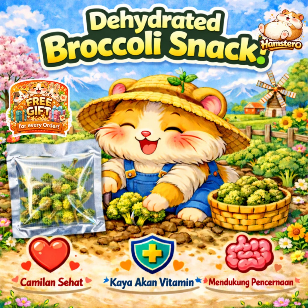 Hamstero Dried Broccoli Snack Hamster Kelinci Sugar Glider - Camilan Brokoli Kering Dehidrasi Premiu