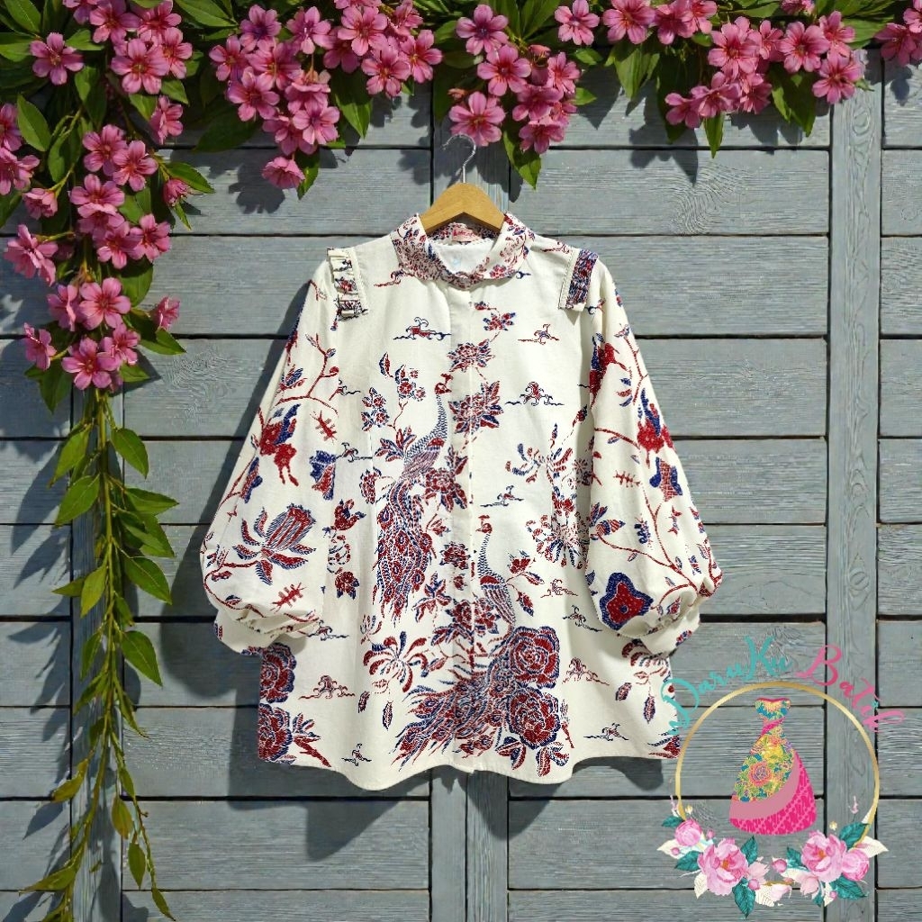 BLUS BATIK PUTIH ENCIM MERAK ANGSA
