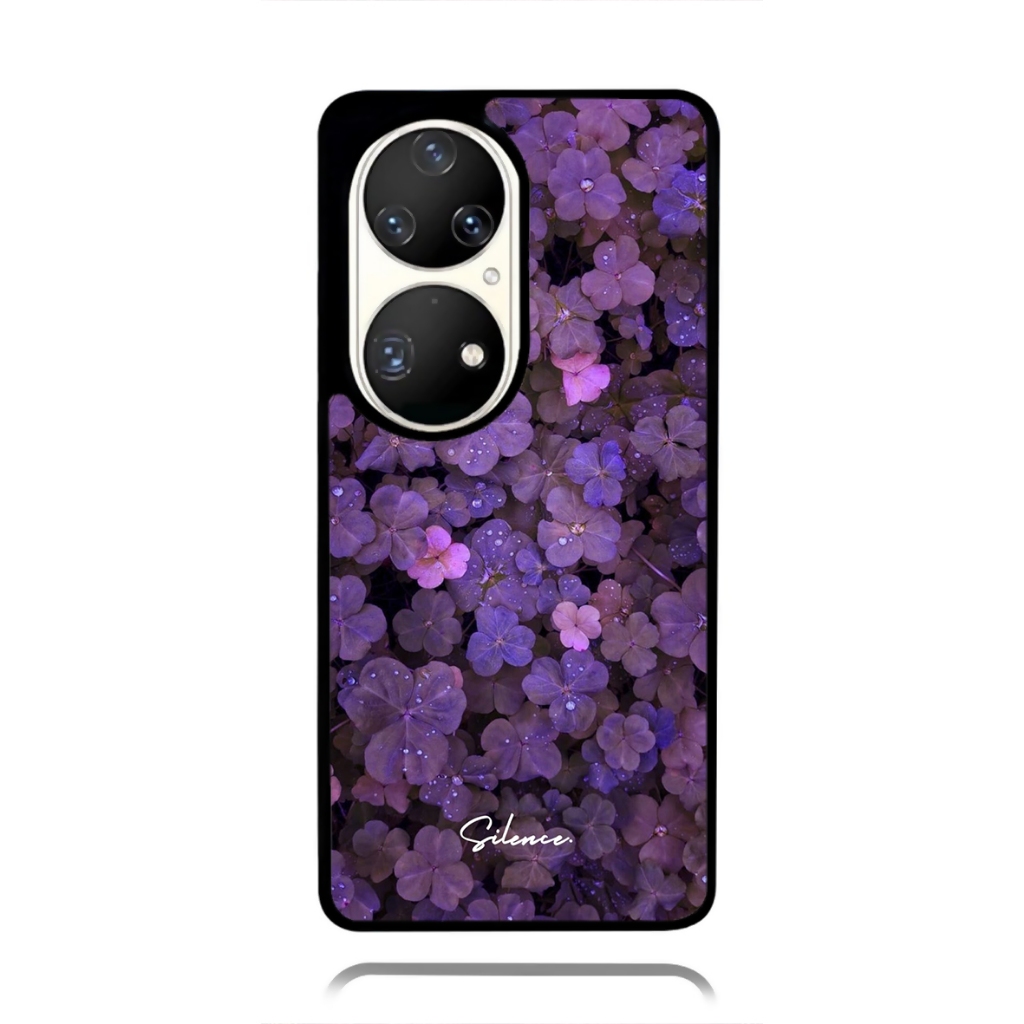 Case Phone HUAWEI P50 P40 P30 P20 Pro TPU Rubber Softcase Purple Clover Art