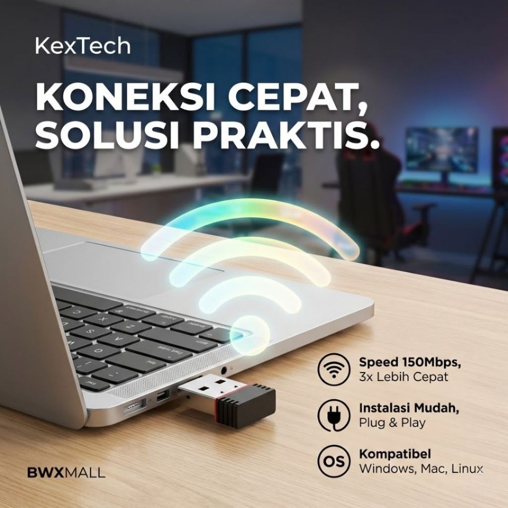 USB WiFi Adapter Receiver Dongle 150Mbps Solusi WiFi Laptop Rusak PC Komputer Sinyal Stabil Chipset 