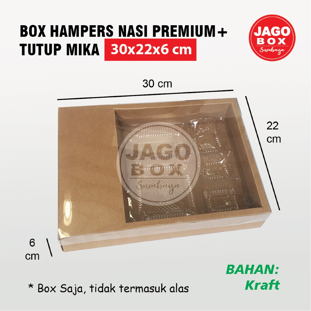 Box Nasi / Hantaran  / Hampers Premium 22x30 cm Tutup Mika - Kraft