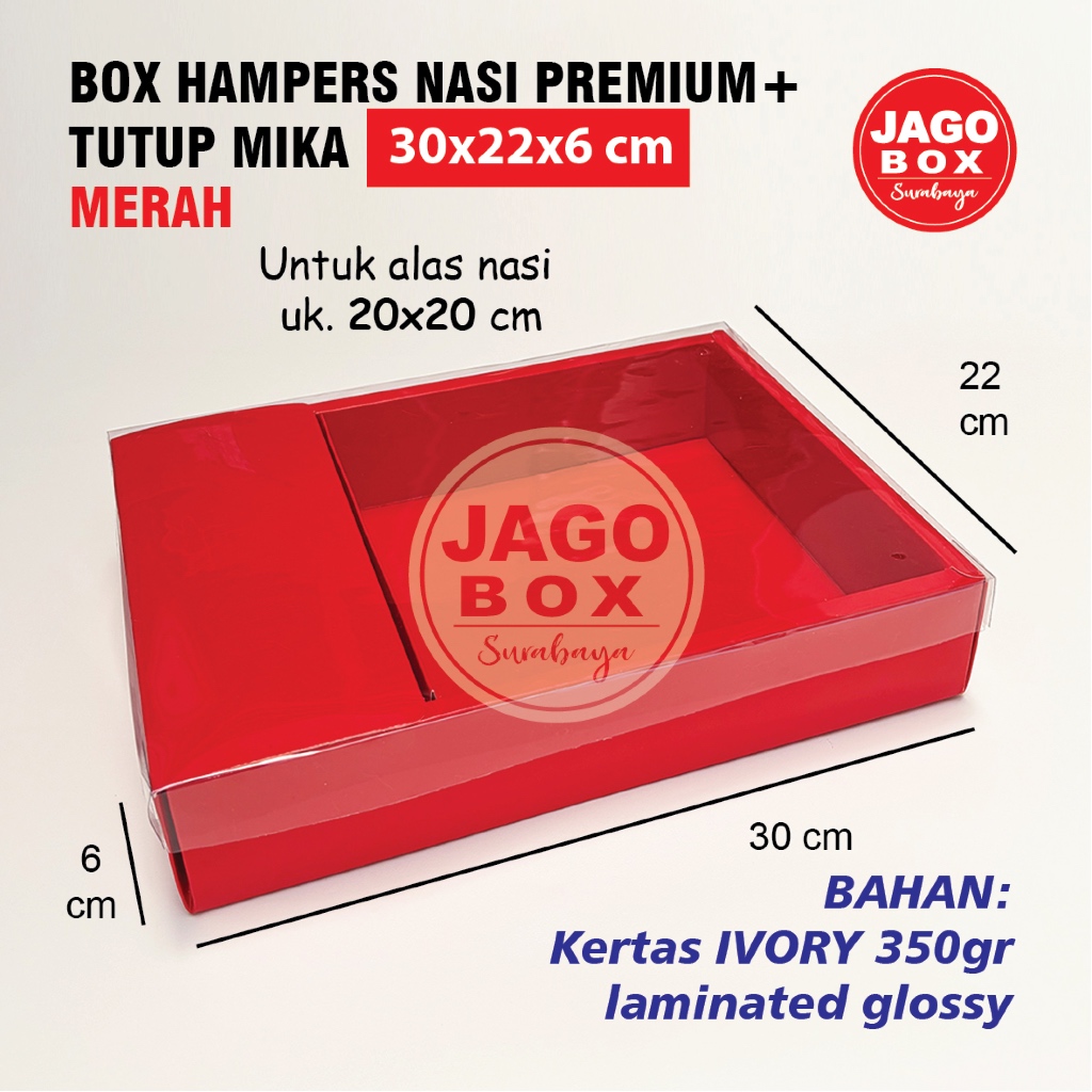 Box Nasi / Hantaran  / Hampers Premium 22x30 cm Tutup Mika - Ivory MERAH