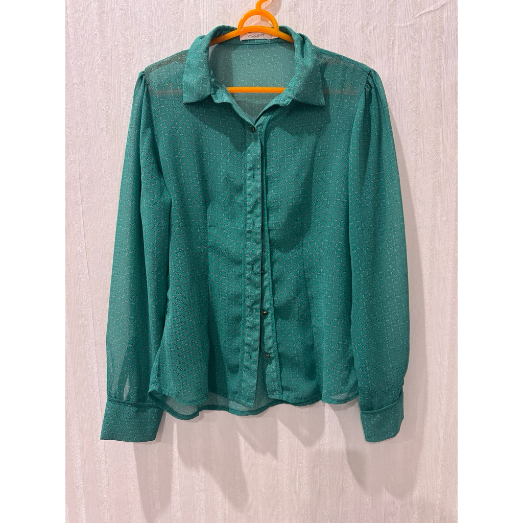 kemeja blouse wanita Accent hijau lengan panjang