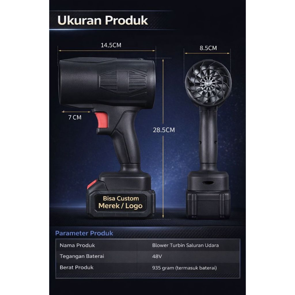 BS Mesin Blower Mini Portable Baterai Litium Turbo Blower Cordless Blower Angin Kencang