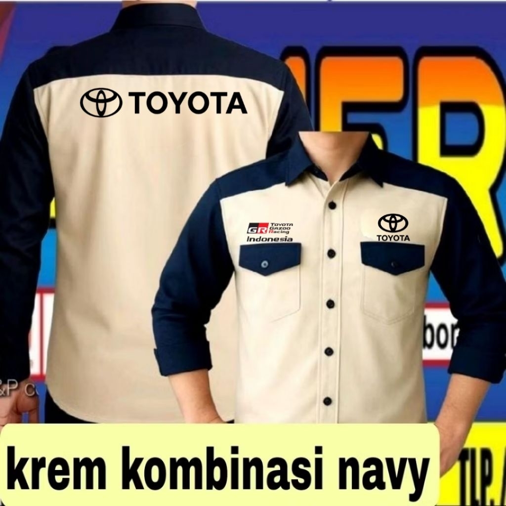 krem kombinasi kemeja Toyota gazoo racing baju Toyota gazoo racing seragam Toyota gazoo Pdh Toyota g