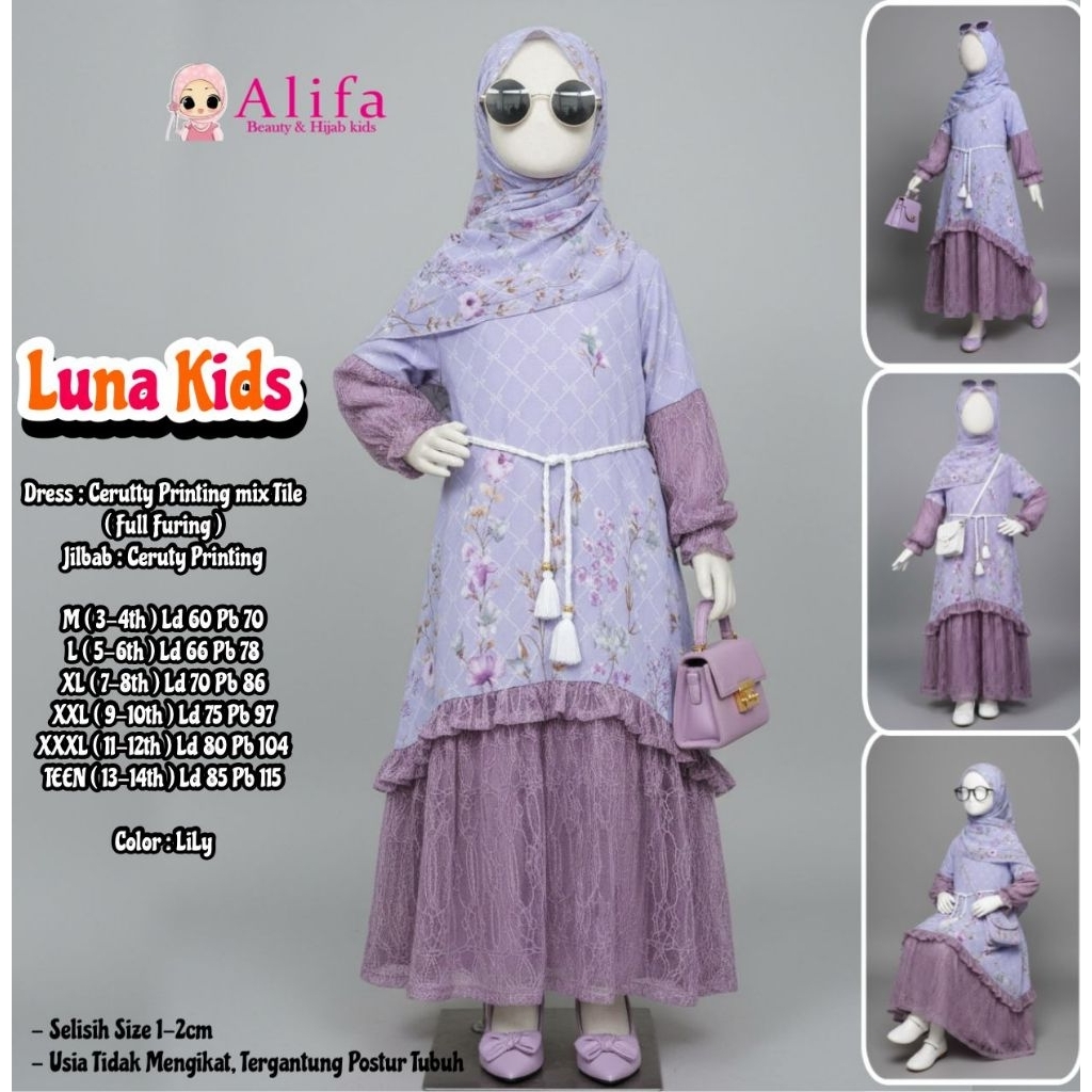 LUNA KIDS SET DRESS ORI ALIFA // SETELAN BAJU ANAK PREMIUM ONE SET DRESS KIDS KEKINIAN TERBARU
