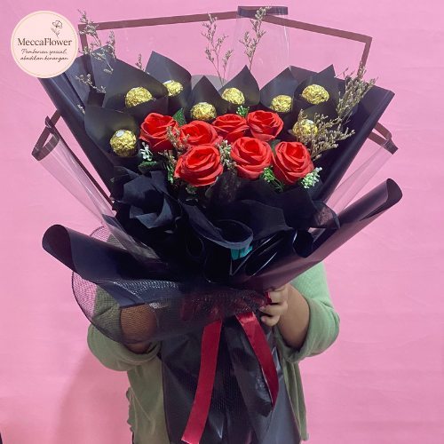 Buket Bunga Artificial Jumbo XL mix coklat ferrero rocher Hadiah Wisuda Lamaran Ulang Tahun Annivers