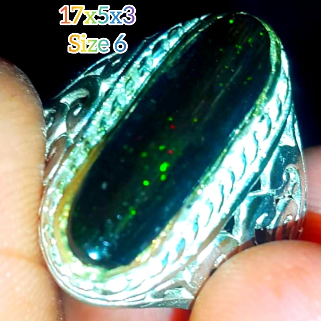 Cincin Batu Black Opal Sempur Ruyung Rintik Natural Jarong