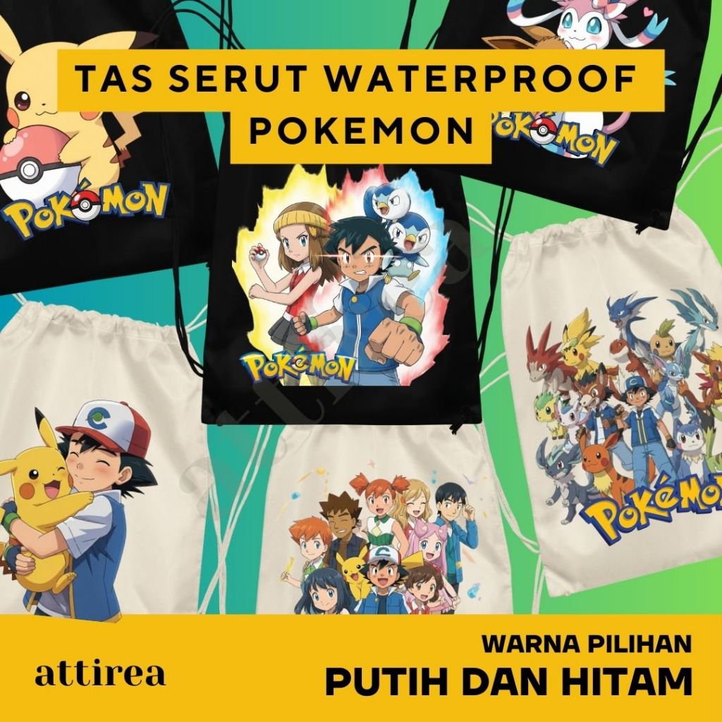 Tas Serut Waterproof - Pokemon | Bahan Tebal Souvenir Hadiah Lucu Drawstring Bag String Anti Air