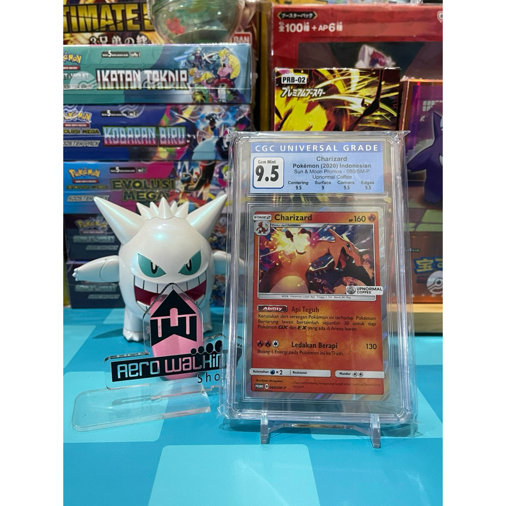 POKEMON TCG - CHARIZARD Upnormal Coffee Sun & Moon 080/SM-P 2020 Grading Slab CGC 9.5 MINT Kartu Tra