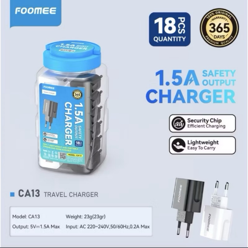 Foomee CA13 Adaptor Charger 1.5A  Batok Charger,1 Toples 18pcs