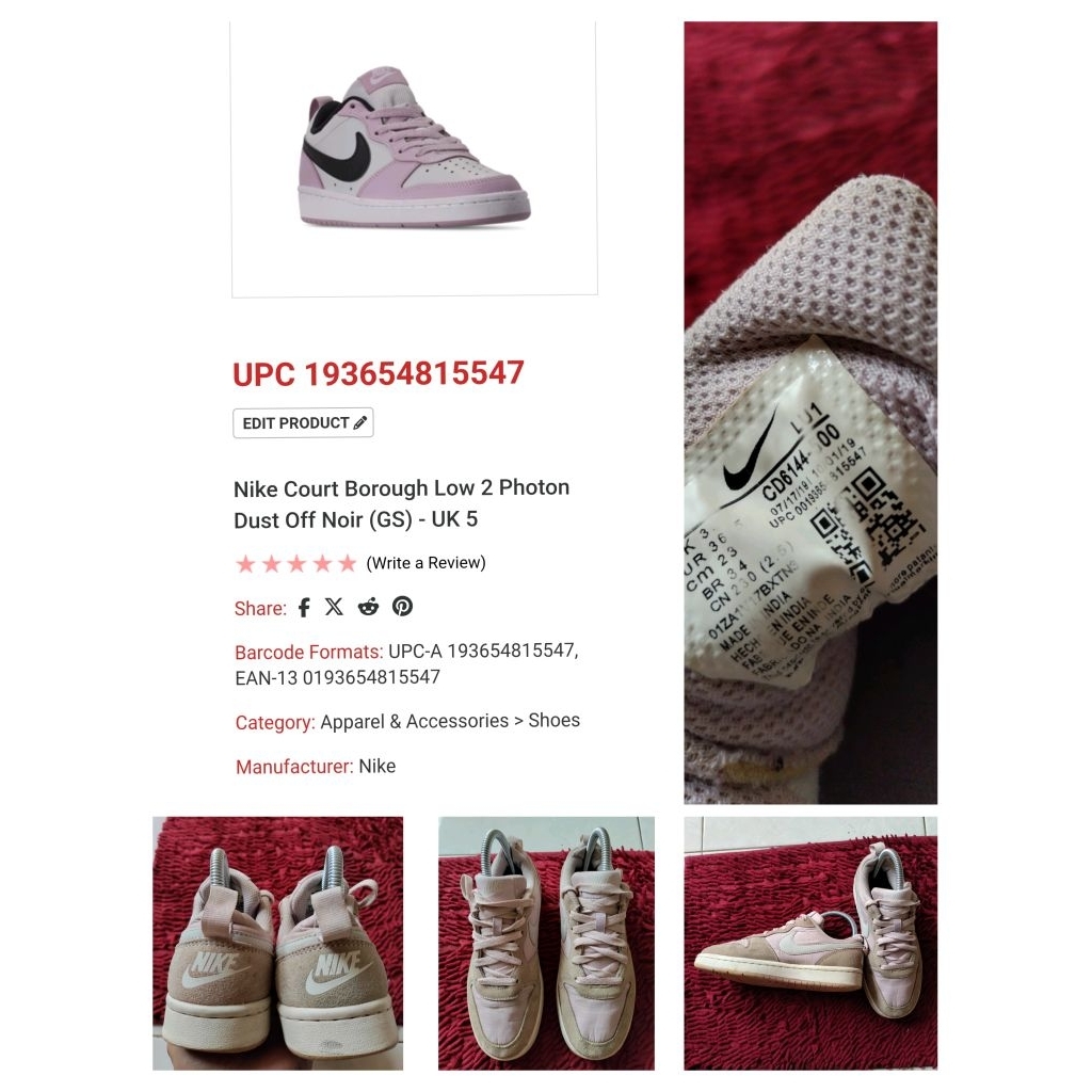 Sepatu Second Original Nike Court Borough Size 36