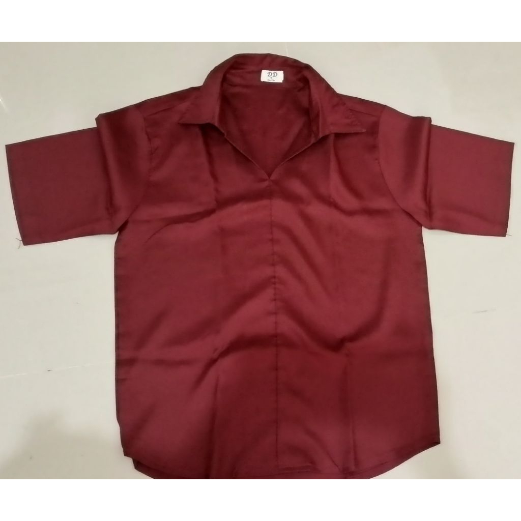 kemeja pria kerah v-neck|putih,navy,merah maroon