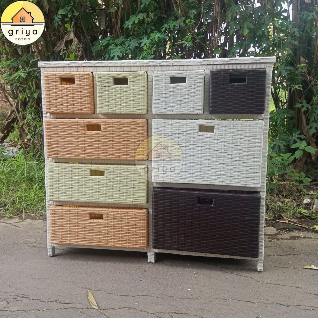 Lemari Rotan Sintetis Rak Laci Serbaguna Rotan Sintetis 9 Laci