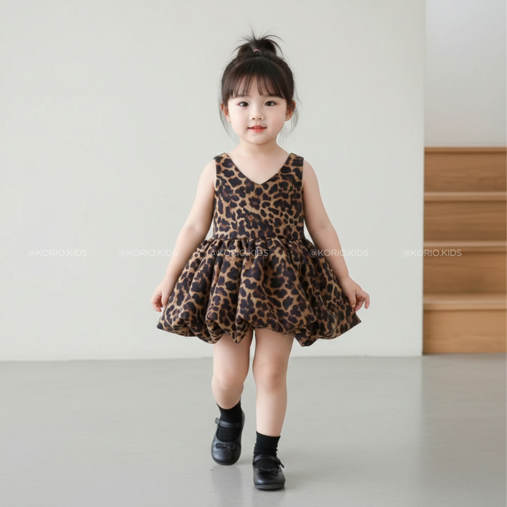 One Set dan Dress Anak Perempuan Motif Macan Dress Fashion Outfit Anak Baju Pergi Jalan-Jalan Dress 