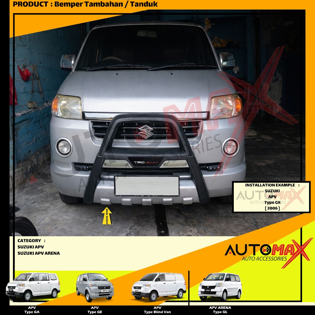 BEMPER DEPAN TAMBAHAN / TANDUK TRD SPORTIVO (MODEL A) APV 2004 UP / APV ARENA 2007 UP