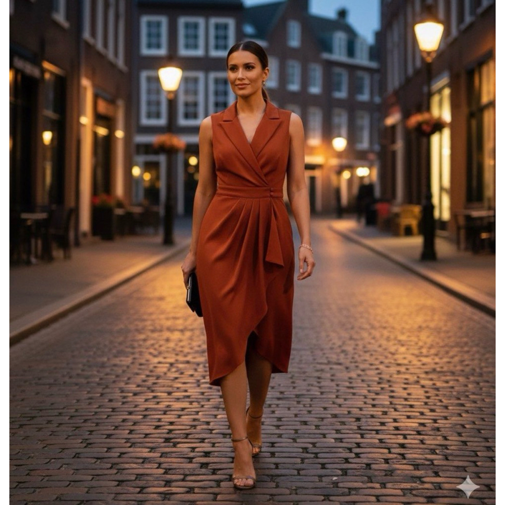 Brick Vneck Dress / Kimono Midi Dress / Slit Midi Dress Bata / Red Midi Dress / Gaun Midi Merah Maro