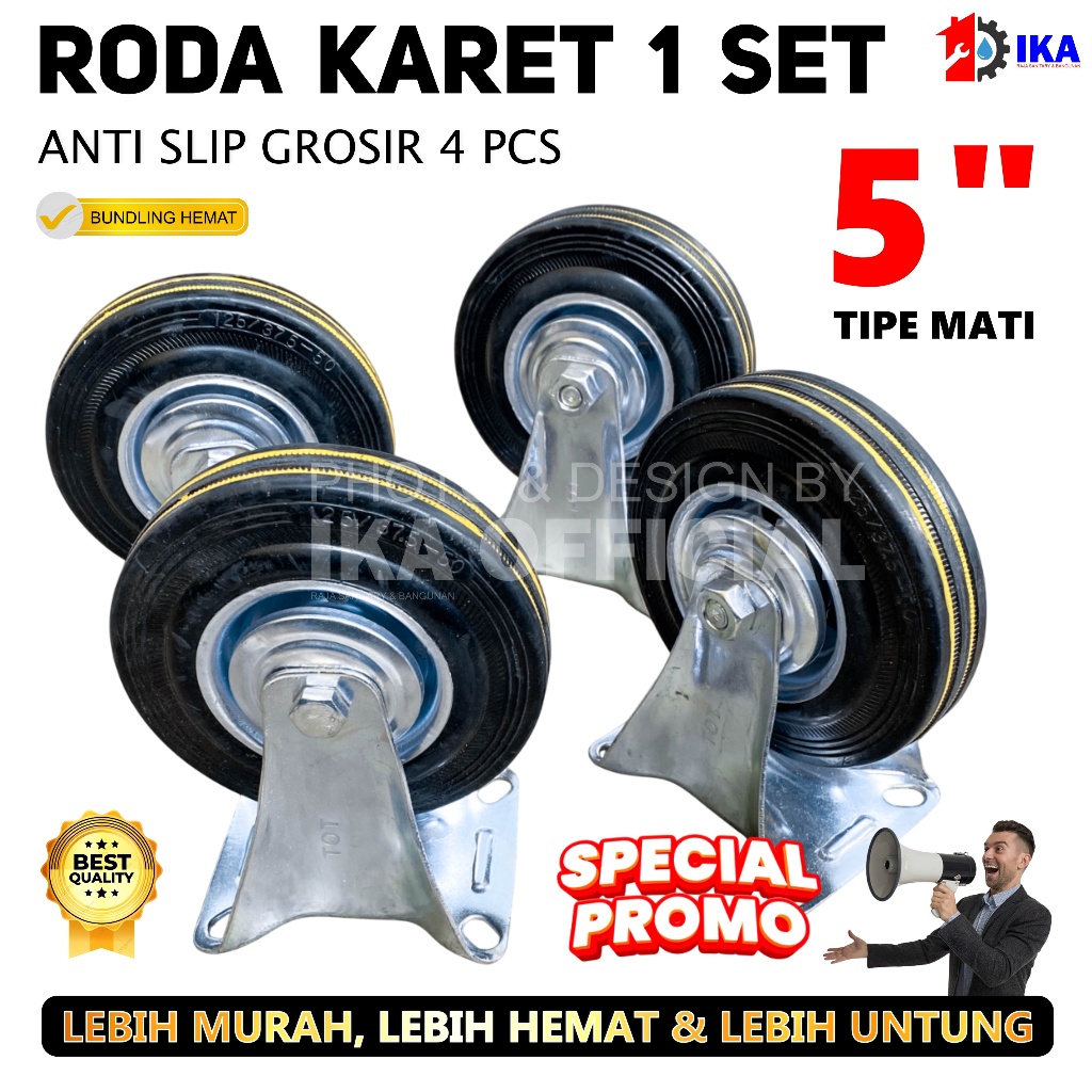 1 Set Murah Roda Etalase 5 Inch / Roda Troli / Roda Karet 1Set (Tipe Mati ) / Roda troli Karet 5 inc